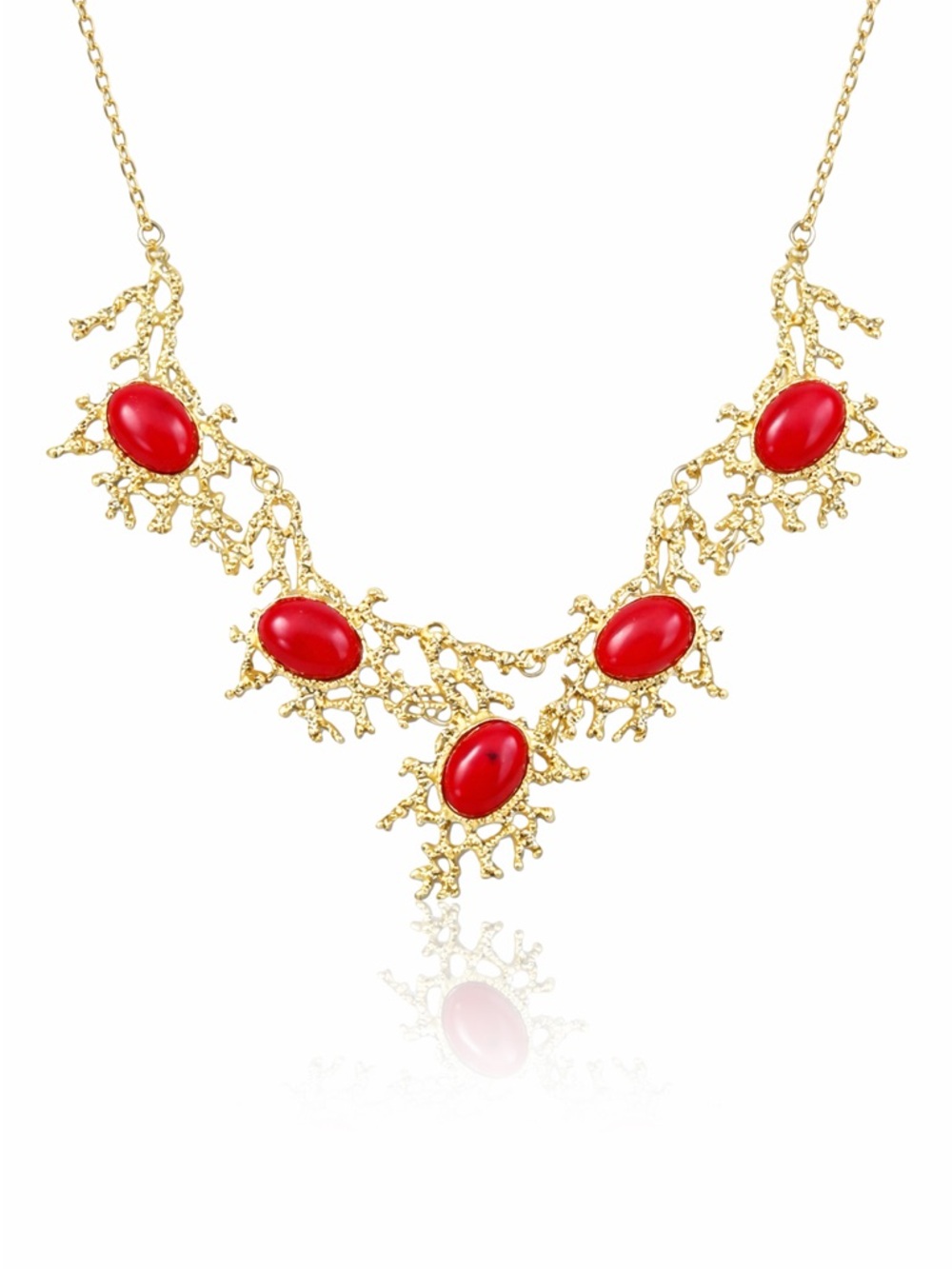 Red Stone Tree Branch Necklace